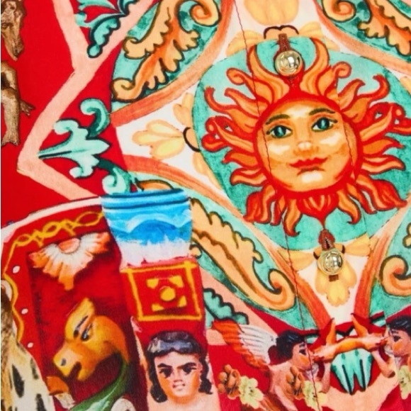 Camilla Crystal Silk Crepe Blouse Red Print Relaxed Fit Large NWT - Picture 4 of 4